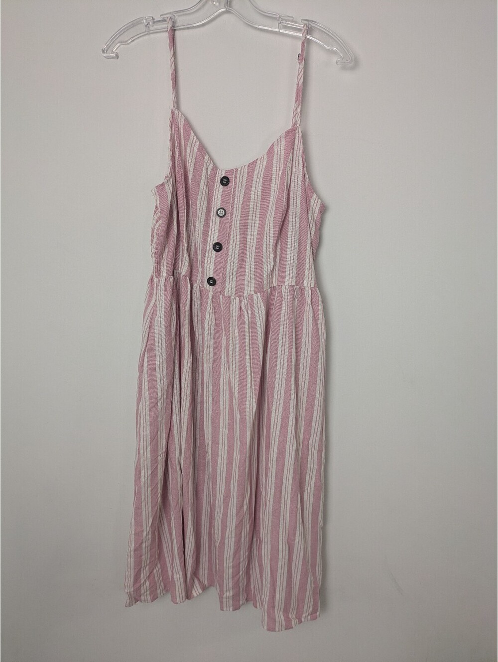 mySTYLE Pink White Stripe Button Front Cami Midi Sundress Smocked Back XL
